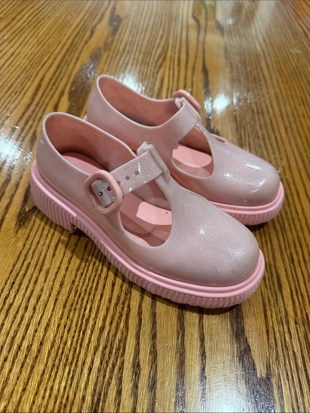 Mini Melissa Pink Glitter T-Strap Platform Mary Jane Shoes